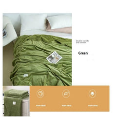 YICKYUE  -  Winter Warm Thin Plush Blanket Classic Green Coral Plush Lunch Blanket Sofa Blanket Weekend Party 150cm Game Blanket