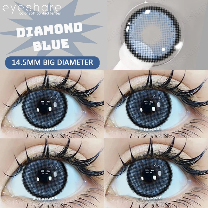 YICKYUE  -  Big Diameter Blue Lenses 14.5mm Lenses Colored Contact Lenses for Eyes Big Eye Lenses Natural Look Lenses
