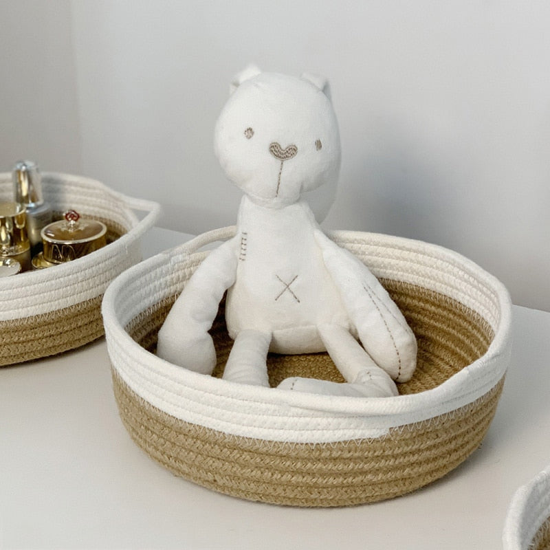 Yickyue  Cotton Rope Woven Storage Baskets Nordic Desktop Organizer Sundries Storage Box Round Organize Box Laundry Baskets Storage Home