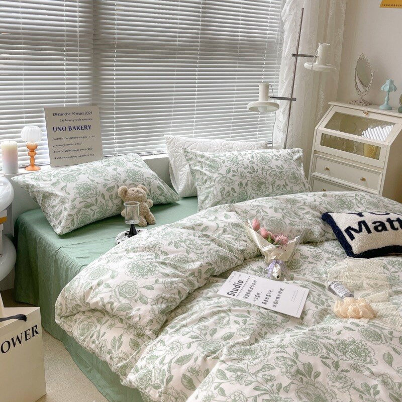 Yickyue Hepburn style ins retro Soft washed  cotton 4-piece set  100 student dormitory 3-piece set of bedding