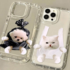 YICKYUE  -  Korean Cartoon Dog Cute Cat Phone Case For iPhone 14 Pro Case for iPhone 13 11 15 12 Pro XS Max XR X 6 6s 7 8 Plus SE Soft Cover
