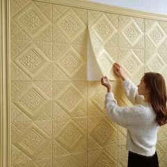 YICKYUE  5pcs 3D Foam Stickers Self-adhesive Wall Stickers Ceiling Panel Waterproof Wallpaper Home Kid Room Office Decoration Soft Panel