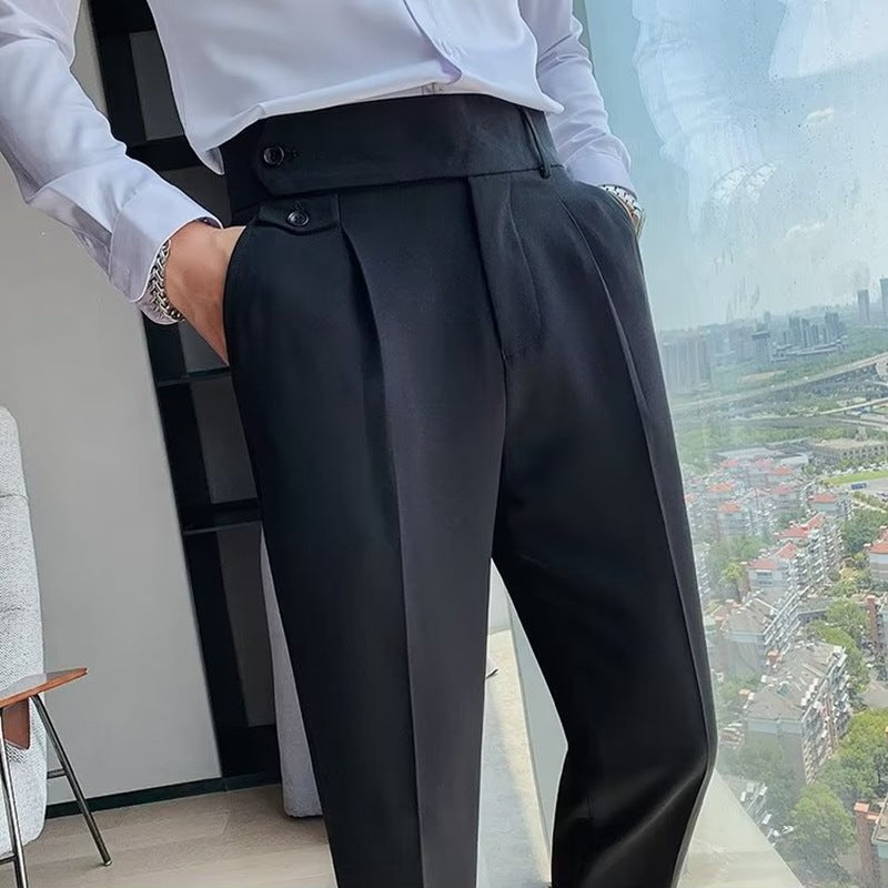 Hearujoy Fashion Slim Fit Pencil Pants Naples Suit Pant For Men High Waist Button  Business Casual Straight Trousers Korean Cropped Pants