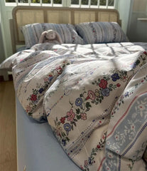 Yickyue -  pastoral flower blue bedding set,twin full queen rustic floral cotton home textile bed sheet pillow case quilt cover