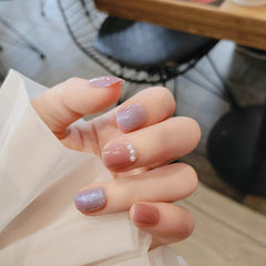 24pcs Aquamarine Cat's Eye Wear Long Paragraph Fashion Manicure Patch False Nails Save Time Wearable Glue Nail Patch TN