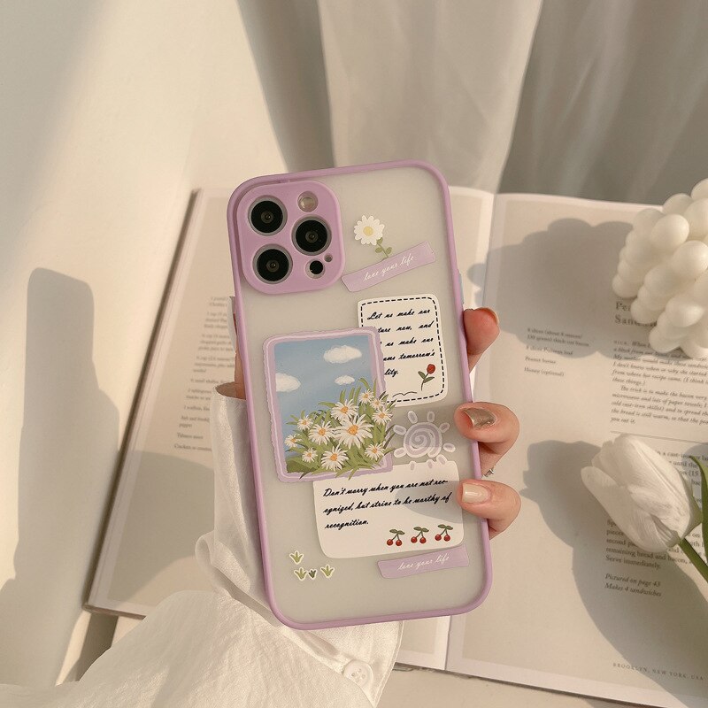 Cartoon rabbit painting ins flower phone case silicone cover for iphone xr x xs max 8 7 plus 11 12 mini pro max capa conque