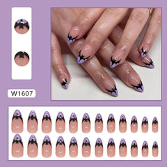 YICKYUE  -  24pcs Halloween False Nails Bat-shaped French-style Short Nails with White Edges Press-on Nails Suitable As Gifts for Girls