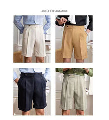 Hearujoy British Style Naples Suit Shorts Men Smart Casual Paris Waist Buckle Button Knee Length Pants Summer Fashion Shorts Streetwear