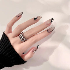24Pcs False Nails Black White Wavy Lines Detachable Long Ballerina Fake Nails Wearable Full Cover Press On Nail Art Tips Makeup