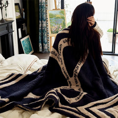 YICKYUE  -  AB Double-sided Living Room Autumn and Winter Nordic Shawl Sofa Blanket Cartoon Bow Love Half-side Velvet Blanket