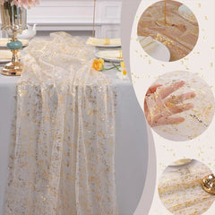 YICKYUE  10 Pcs Sheer Table Runner Tulle Cheesecloth Sequin Glitter Metallic Gold Party Table Decorations for Wedding Birthday Baby Showe