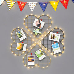 INS Iron Grid Decoration Photo Heart-Shape Metal Mesh DIY Wall Decor Photo Frame Postcard Pictures Display Shelf Art Mesh Frame