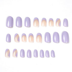 24pcs Purple French Designs False Nail Full Cover Fake Nails Tips DIY Glue Press On Nails Wearable Nail Patch Manicure