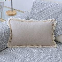 J Cotton Linen Cushion Cover 30x50cm/45x45cm Pillow Cover Beige Grey Blue Yellow Boho Style Tassles for Sofa BedHome Decorative