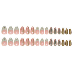 YICKYUE  -  24pcs Green French Fake Nail Patches Ins Crocodile Pattern Press on Nail Full Cover Wearable Sweet Simple Almond False Nail Tips