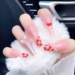 24pcs/Box Detachable Long Coffin False Nails Heart Light to Dark Brown Wearable Ballet Fake Nails Full Cover Nail Tips Z152