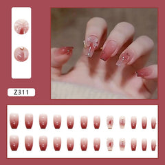 Gradient Press On Nails 24Pcs Color Changing Design Gentle Pink False Nail 3D Peach Heart Fake Nail for Girl  Free Shipping Item