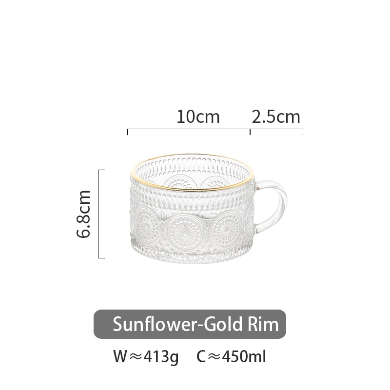 450ml Nordic Glass Mug Transparent Handgrip Cup For Coffe Milk Golden Edge Household Teacup Kitchen Drinkware
