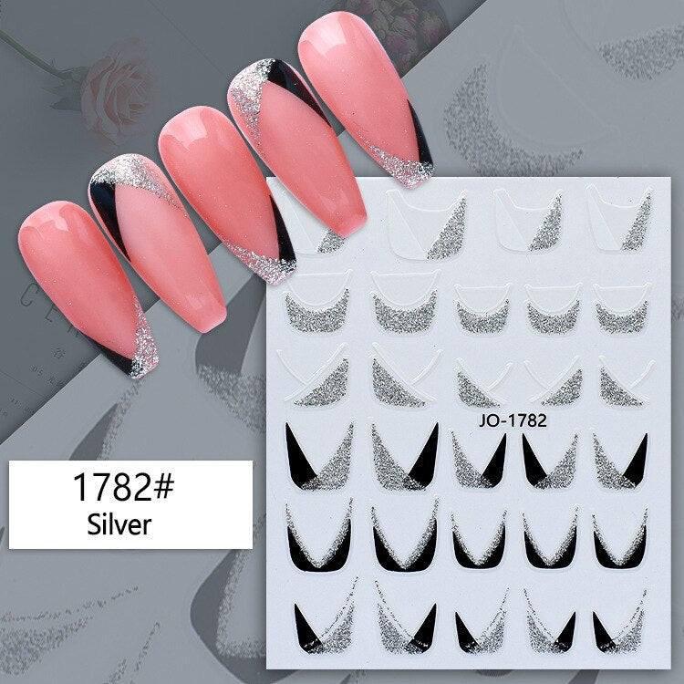1 Sheet Gold Silver 3D Nail Stickers Decals Transfer Reflective Glitter French Tips Transfer Nail Art Decoration Manicure DIY