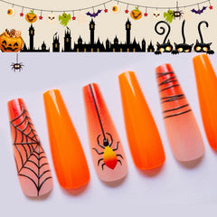 30Pcs/Box Artificial Halloween Pattern Nail Seamless Removable Fake Nails Capsul  Super Long Ballerina Press on Nails Tip