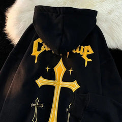 Hearujoy  90s Streetwear Oversized Retro Cross Letter Printing Sweatshirts Women Loose Casual Hoodies Couple Grunge Punk Pullover Jackets Y2k Clothes