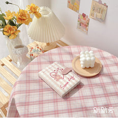 W&G Ins Plaid Tablecloth 150cm Kawaii Student Dormitory Desk Mat Bedroom Japanese Girl Heart Simple Desktop Placemat Table Cloth