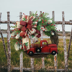 Yickyue Hanging Christmas Wreath 30cm Red Truck Pumpkin Artificial Plant Rattan Xmas Simulation Berries Festive 2023 New Year Decoration