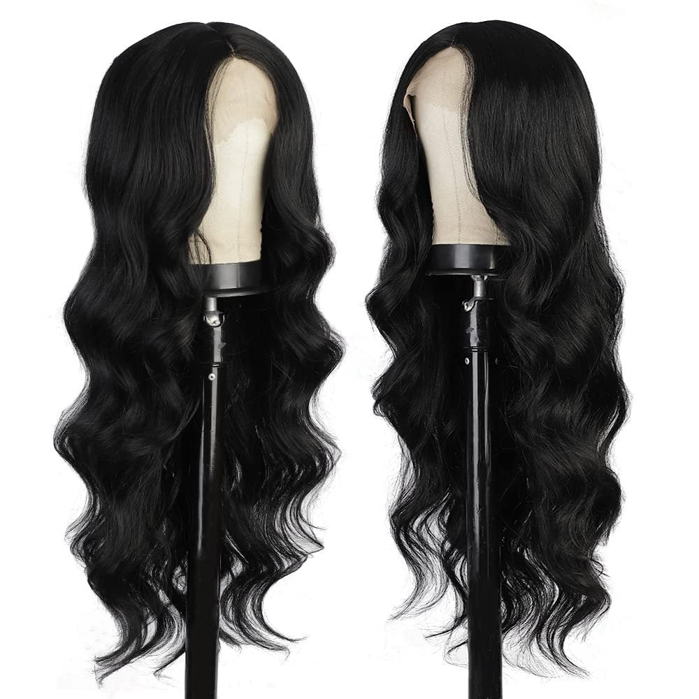 YICKYUE  -  Front lace wig women's wine red large wave long curly hair headband high-temperature silk synthetic fiber wig