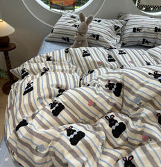 YICKYUE  -  Cute rabbit blue grey stripe bed set 1.2 1.5 1.8 2.0,twin full queen king cotton home textile bed sheet pillow case quilt cover