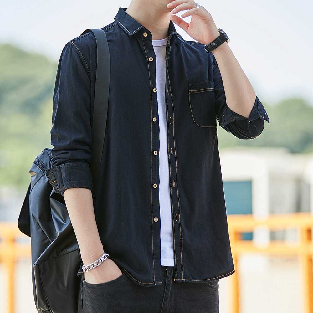 Hearujoy Fashion Korean Style Denim Shirt For Men 100% Cotton Long Sleeve Slim Fit Tops Spring Autumn Casual Denim shirts Plus Size 4XL