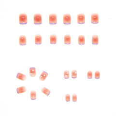 24Pcs/Box Square Head False Nails Blush Diamond Short Fake Nails Full Cover Press On Nail Tips Manicure Tool