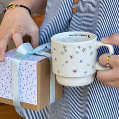 YICKYUE  -  Kawaii Star Coffee Cups Aesthetic Cute Ceramic Mug 300ml Original Korea Cup For Tea Water Juice Mocha Espresso Cup Women Gift