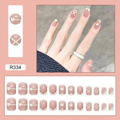 Simple French Fake Nails Art Nail Tips Press on False Nails Set Full Cover Artificial Short Square Head 24pcs/pack