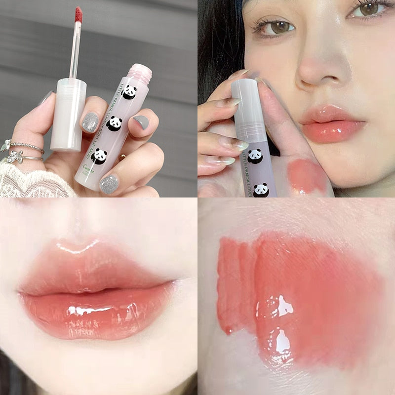 Yickyue Panda Mirror Glass Lipstick Matte Velvet Lip Gloss Waterproof Lip Mud Long Lasting Women Jelly Rose Lip Glaze Makeup
