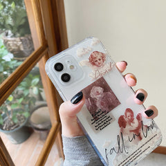 Rose angel label soft silicone phone case for iphone 11 12 mini pro max xsmax 7 8 plus x xr cute cartoon lovely cover capa shell