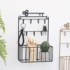 Wall Decor Iron Frame Hanging Storage Rack Key Hook Rack Wal Debris Hanging Storage Basket Key Hanger Holder Home Organizer