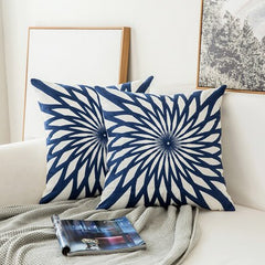 J Home Decor Embroidered Cushion Cover Navy Blue/White Geometric Floral Canvas Cotton Suqare Embroidery Pillow Cover 45x45cm