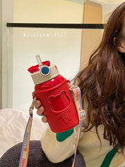 Korean Style Cute Bear Vacuum Flask High-value 316 Stainless Steel Children with Straw Cup Cute Girl Student Baby Water Cup
