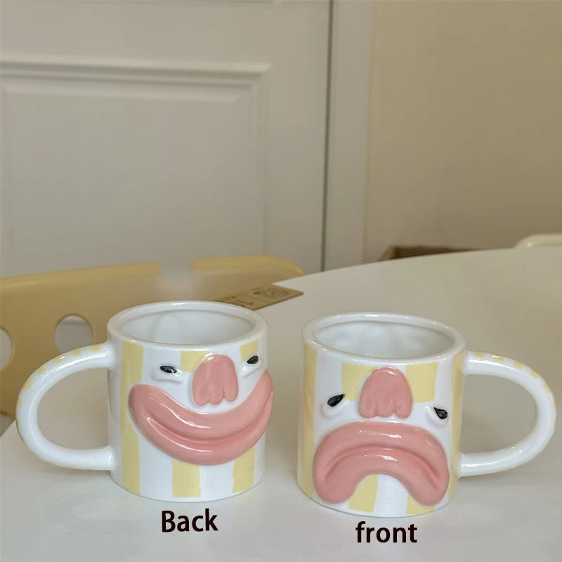 YICKYUE  -  Korean Style Cute and Quirky Ceramic Mugs, Couple Water Cups, Breakfast Coffee Cup, Home Drinking Utensils, Home Decoration