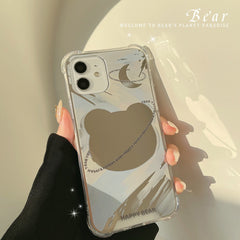 Bear mirror shockproof silicone phone case for iphone 13 mini 12 pro max 11 xsmax xr x 7 8 plus cute cartoon protective cover