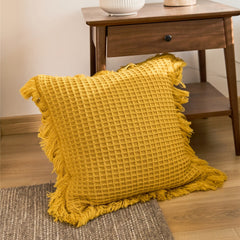 REGINA Brand Waffle Plaid Tassel Cushion Cover 45*45cm Soft Hand Crochet Nordic Cute Home Decorative Sofa Bed Chair Pillow Cover