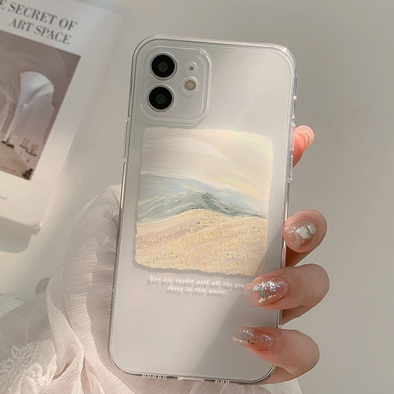 Original diy oil painting clear silicone phone case shockproof capa for iphone se 2020 8 7 plus xs max x xr 11 12 mini pro max