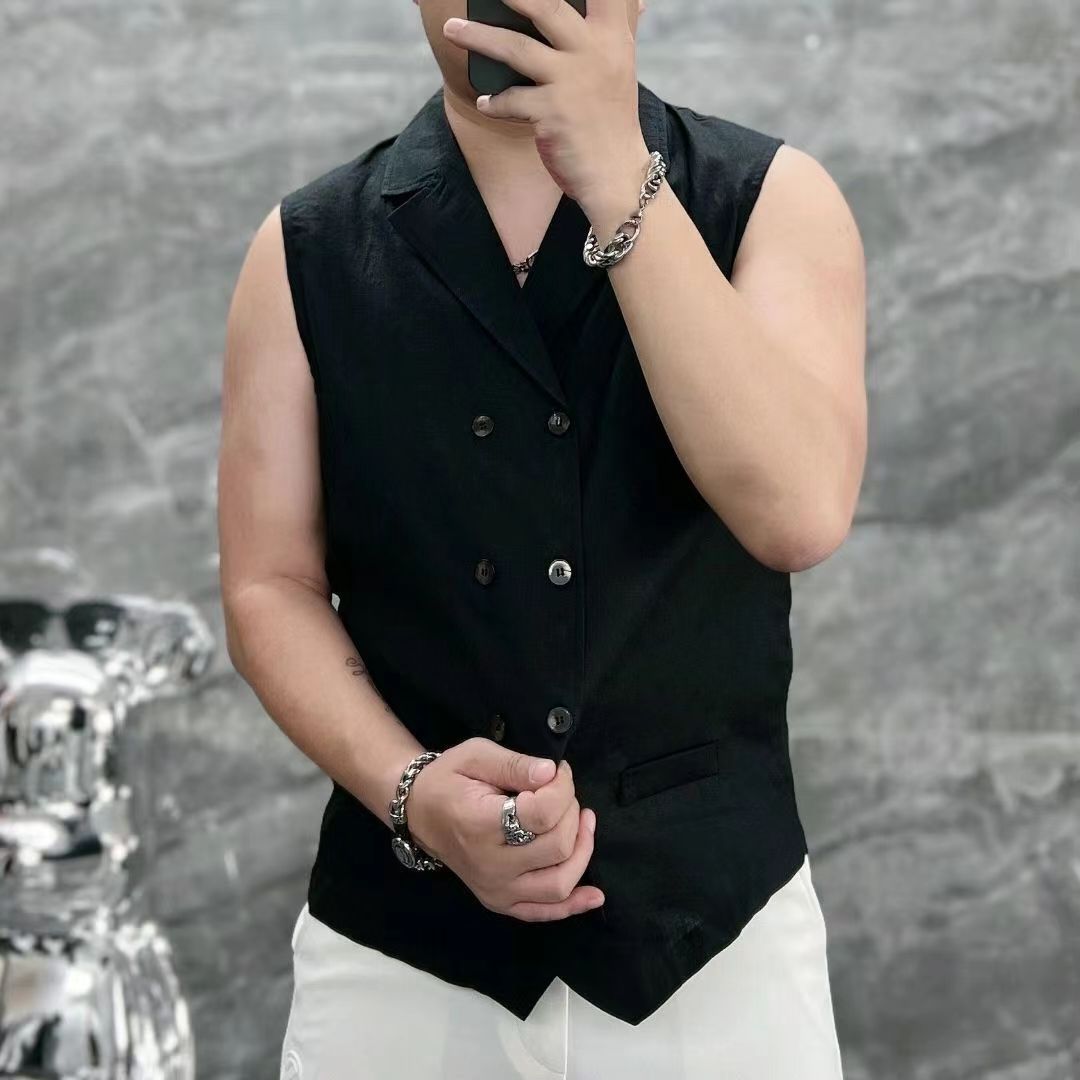Hearujoy Summer Thin Men's Tank Top Sleeveless Shirts Fashion double-breasted Button Turndown Collar Cardigan Leisure Breathable Vest