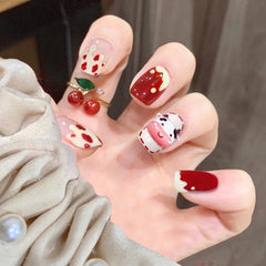 24pcs/Set Cow Square Head False Nail Tip Leopard Moon Metal Decal Short Design False Nails Girls Full Beauty Artificial Nail