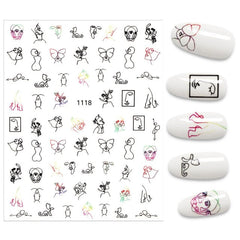 The Nails Stickers Abstract Sketch Face Nail Art Flower Leaf Manicure Design Self Adhesive Stickers For Nails