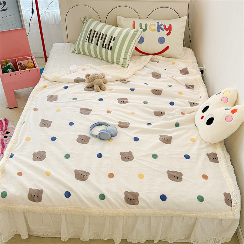 YICKYUE  -  Cartoon Lamb Fleece Office Nap Soft Shawl Blanket Warm Household Air Conditioning Sofa Cover Blanket All Seasons Universal