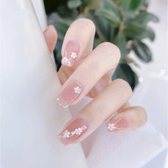 24pcs beautiful false nails Floral Print Nail Patch Glue Type Removable Mid Length Paragraph Fashion Manicure False Nail Patch