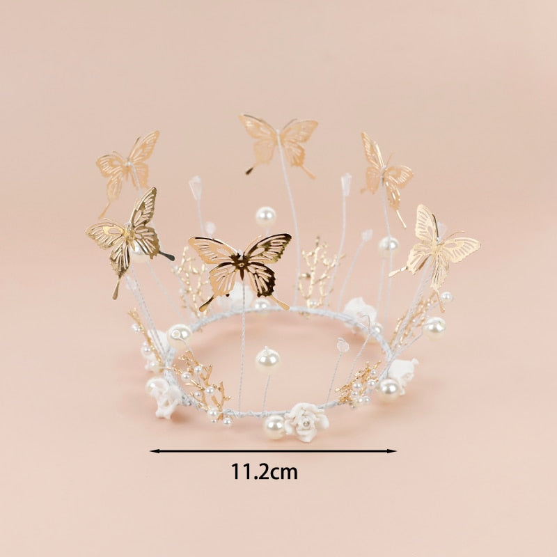 Wedding Cake Crown Topper Cake  Decoration  Ornate Wrought Iron Butterfly Wreath Ornaments Pearl Crystal Crown Birthday Dress Up