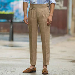 Hearujoy British Style Men Gurkha Linen Pant High Waist Straight  Ankle-Length Pants Spring Summer High Quality Thin Casual Loose Trouser