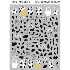 Black White Milk Cow 3D Nail Stickers Butterfly Leopard Adhesive Nail Transfer Decals Sliders Wraps DIY Nail Art Decorations